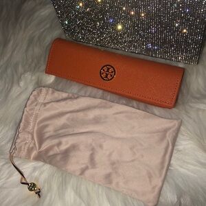 Tory Burch sunglass case and pouch mini orange gold tie pouch cute luxury sun